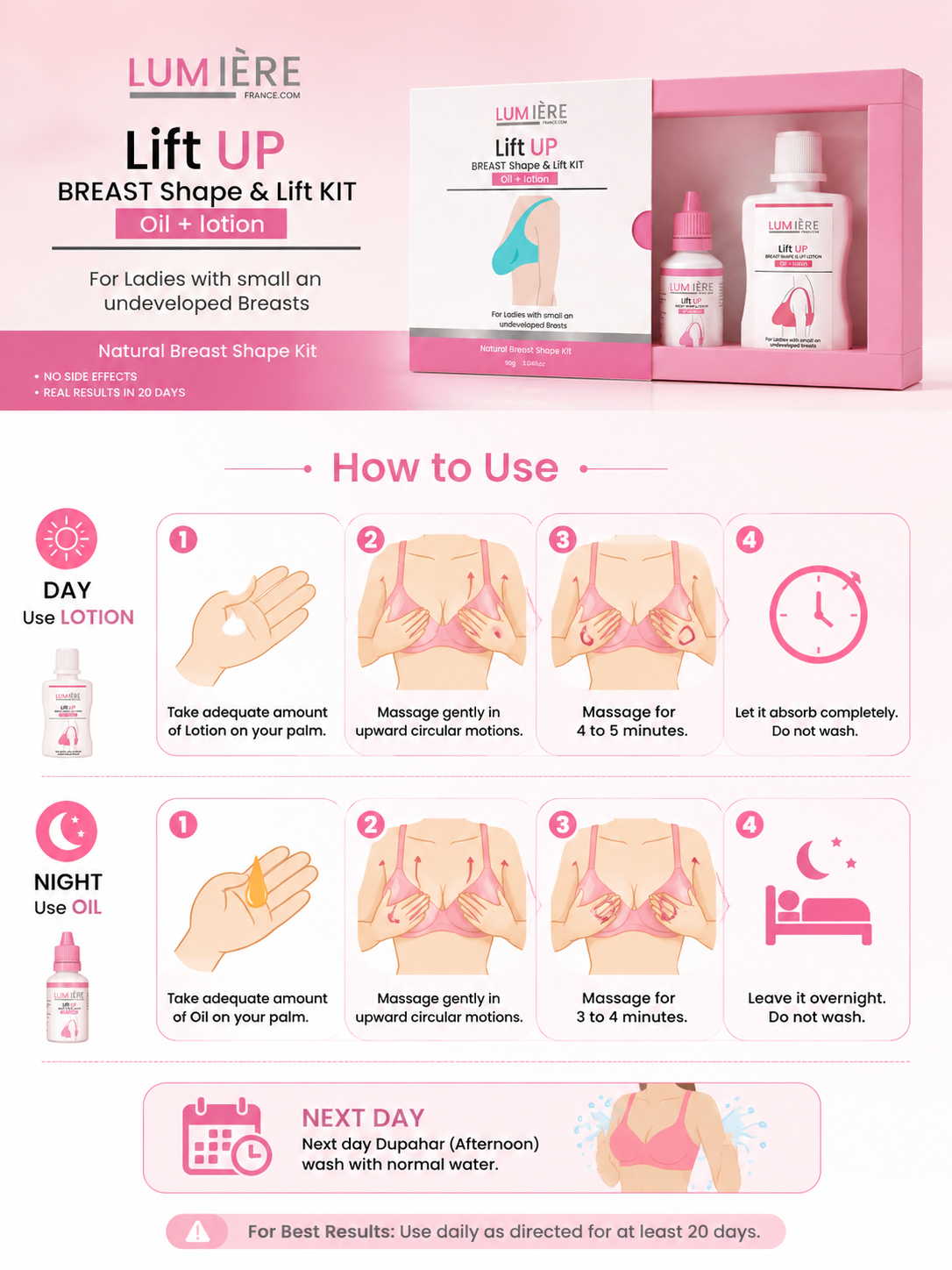 Lumière Lift UP Breast Tightening Kit (Oil + Lotion) – Firming & Shape Lift