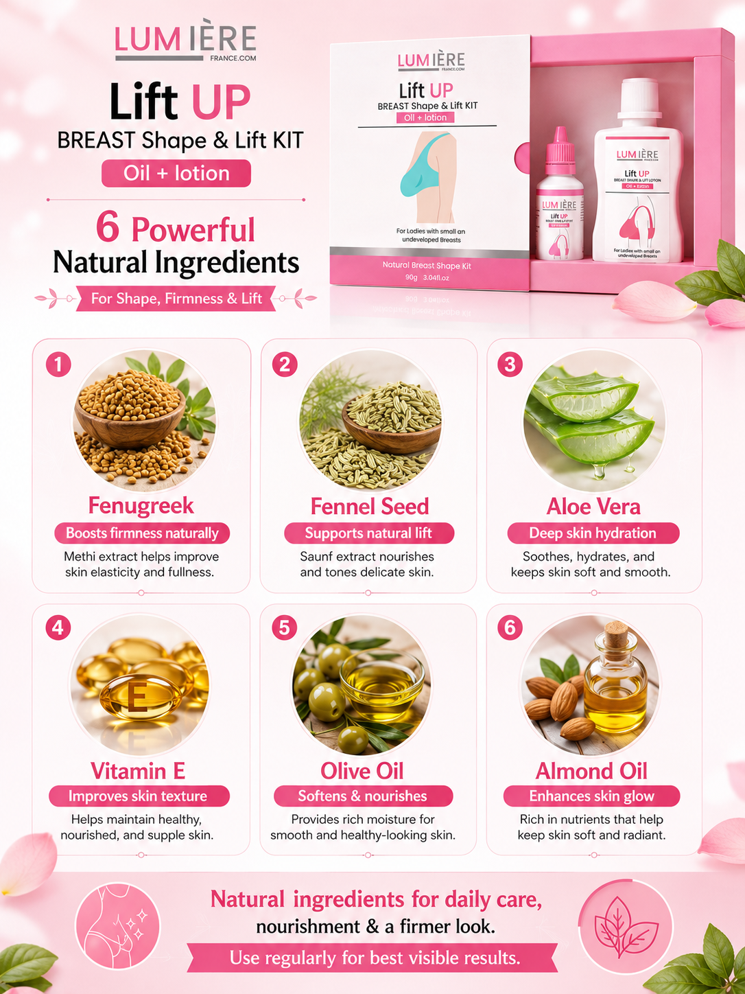 Lumière Lift UP Breast Tightening Kit (Oil + Lotion) – Firming & Shape Lift