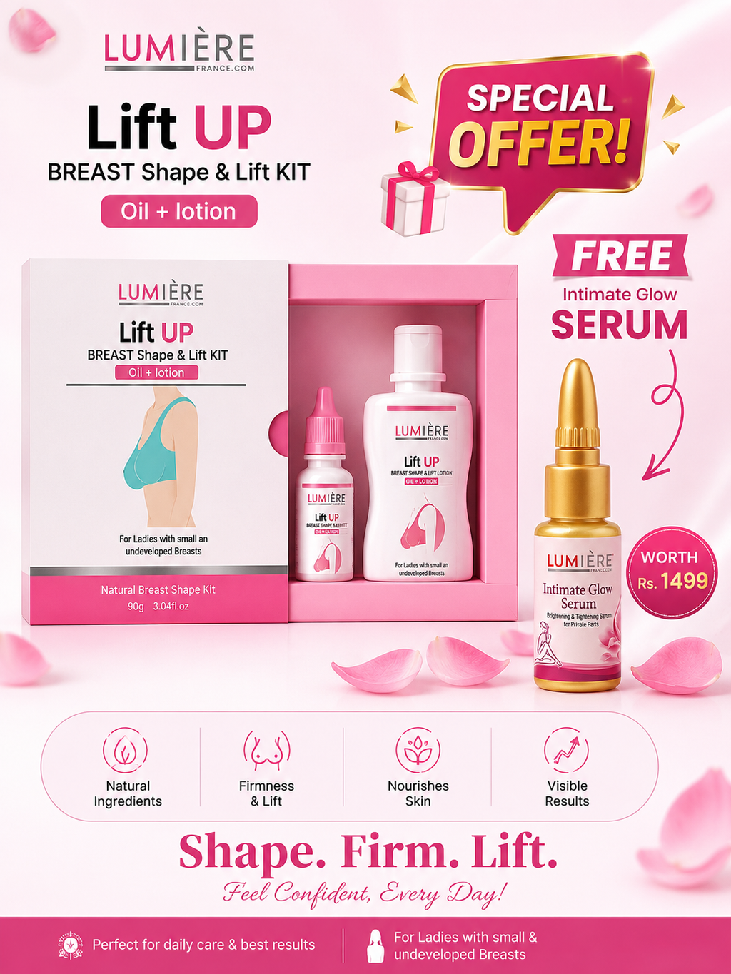 Lumière Lift UP Breast Tightening Kit (Oil + Lotion) – Firming & Shape Lift