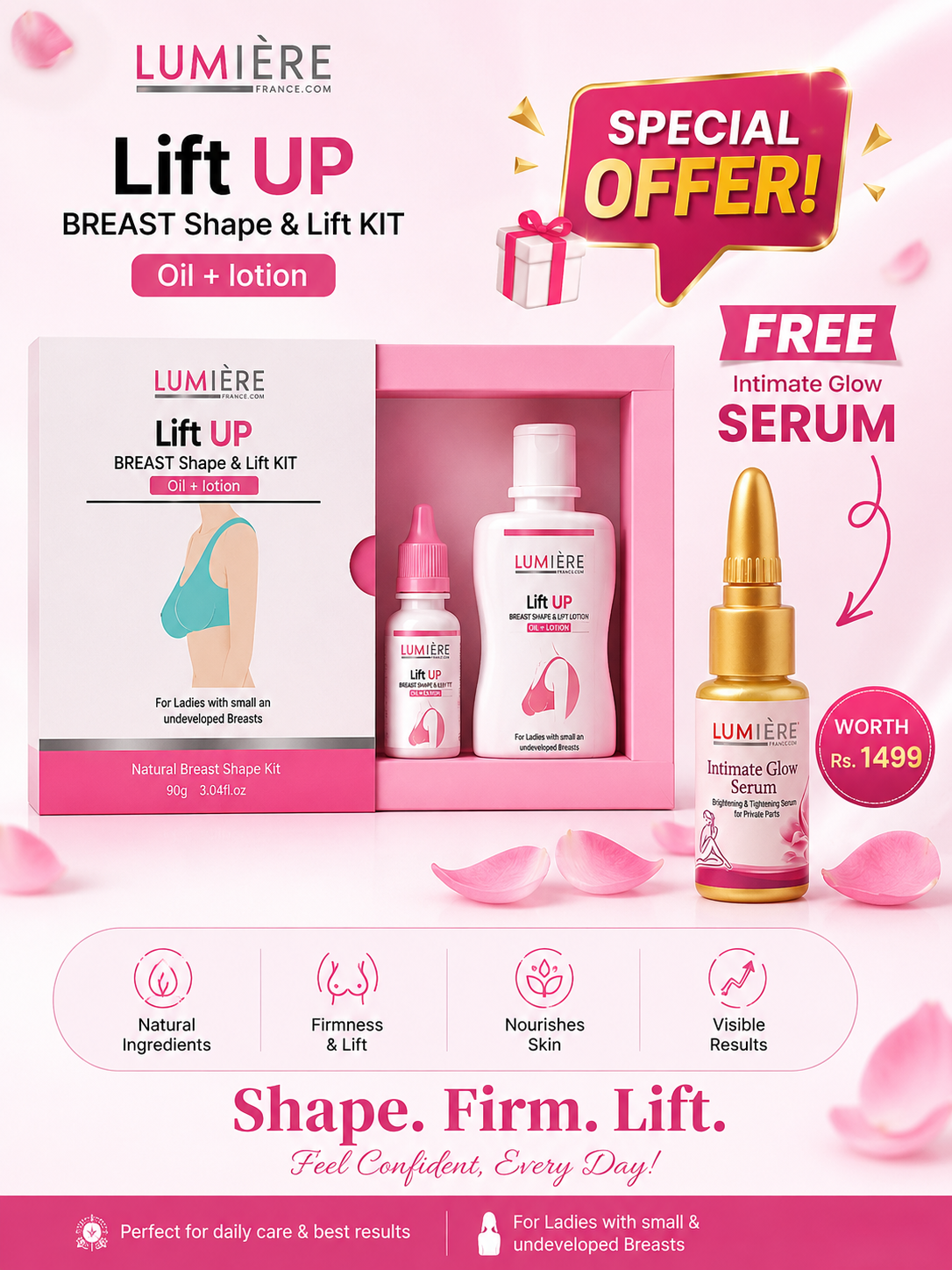 Lumière Lift UP Breast Tightening Kit (Oil + Lotion) – Firming & Shape Lift